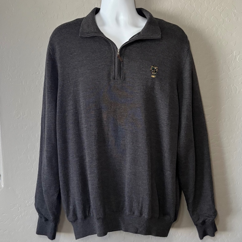 Fairway & Greene Gray Baruffa Merino Quarter Zip‎ Windsweater Size XL